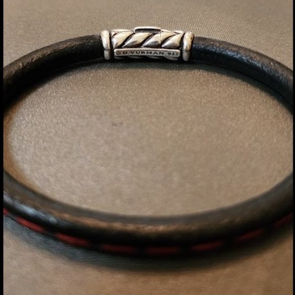 DAVID YURMAN 8" Leather Bracelet With Red Stitching In Red/black - Picture 2 of 5
